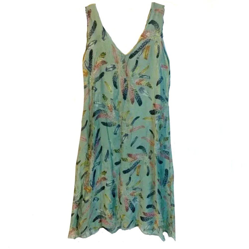 New Rosemarine Silk Feather-Print Sleeveless Mini Dress